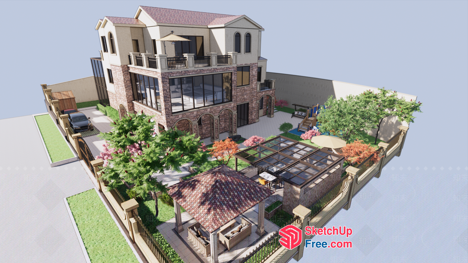 Luxurious Modern European-Style Villa With Elegant Outdoor Spaces 3D SketchUp File