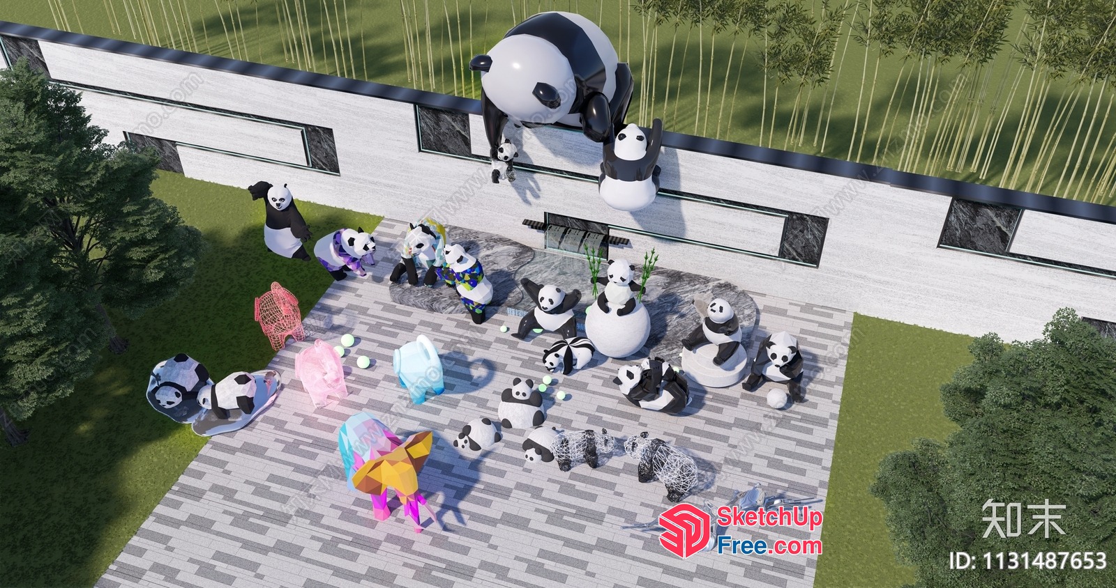 Panda-Themed Outdoor Space 3D SketchUp File