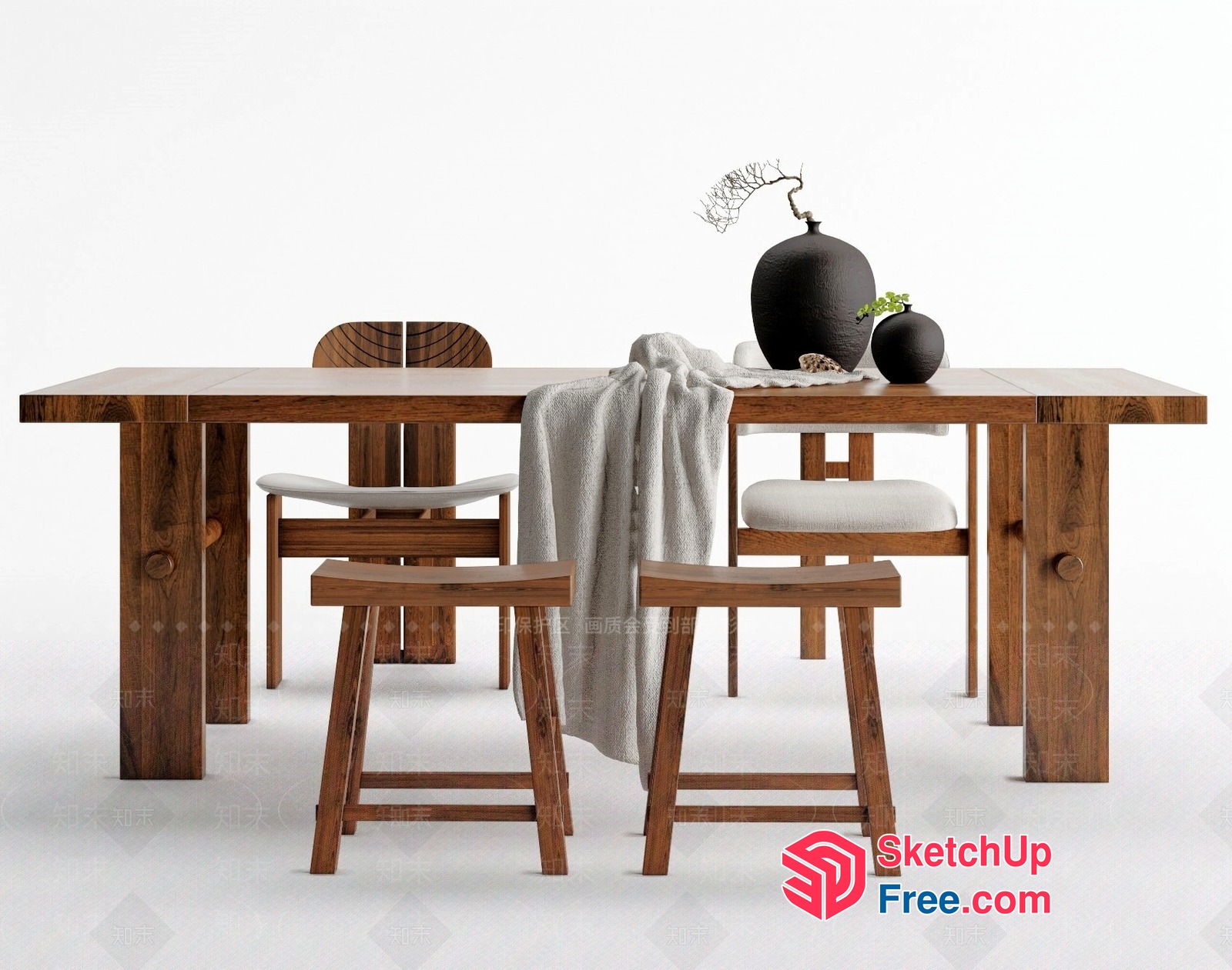 Simple Yet Elegant Wood Furniture Set 3D SketchUp File