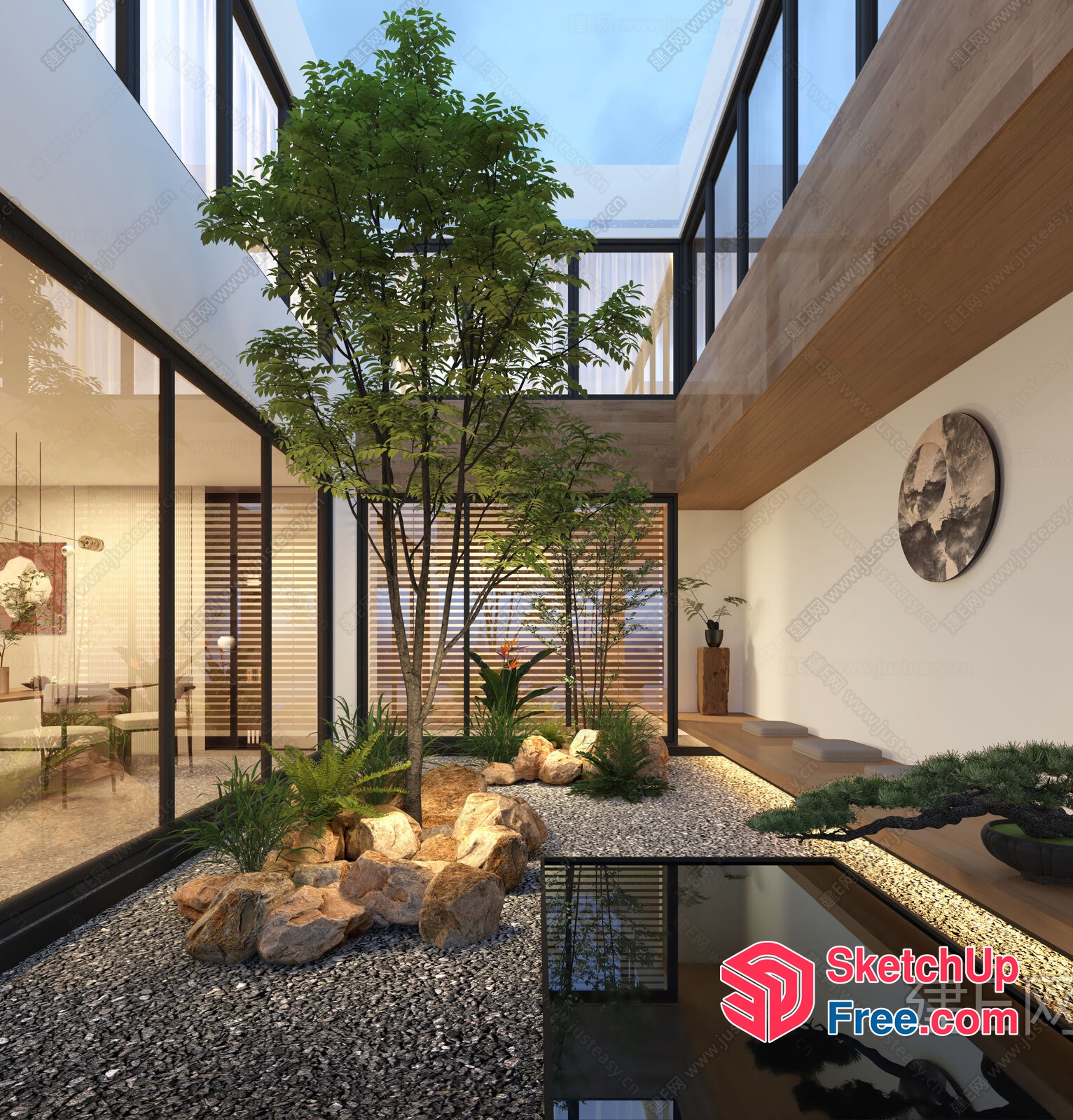 Modern Japanese-Inspired Interior With Natural Elements And Minimalist Decor 3D SketchUp File
