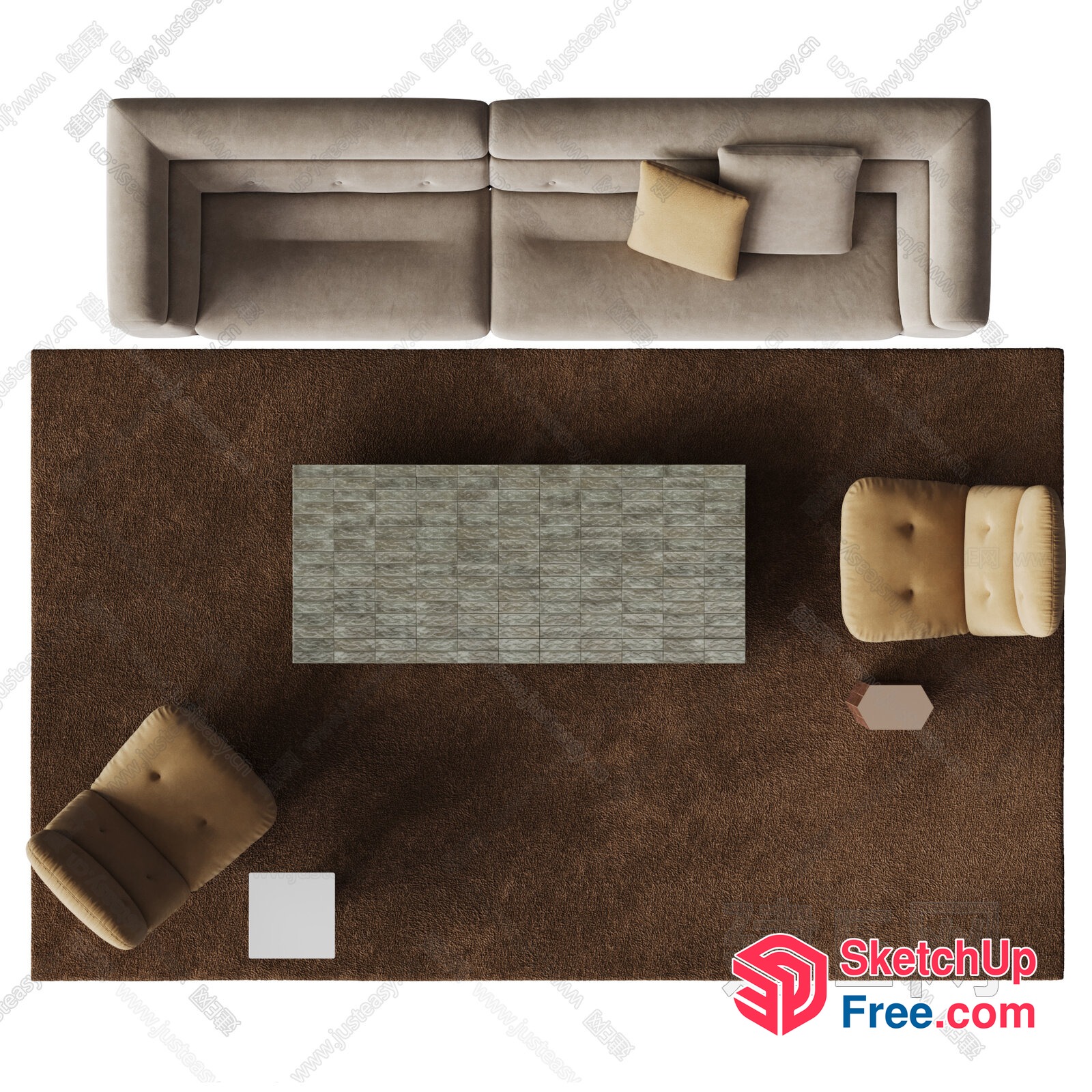 Elegant Living Room Furniture Arrangement 3D SketchUp File