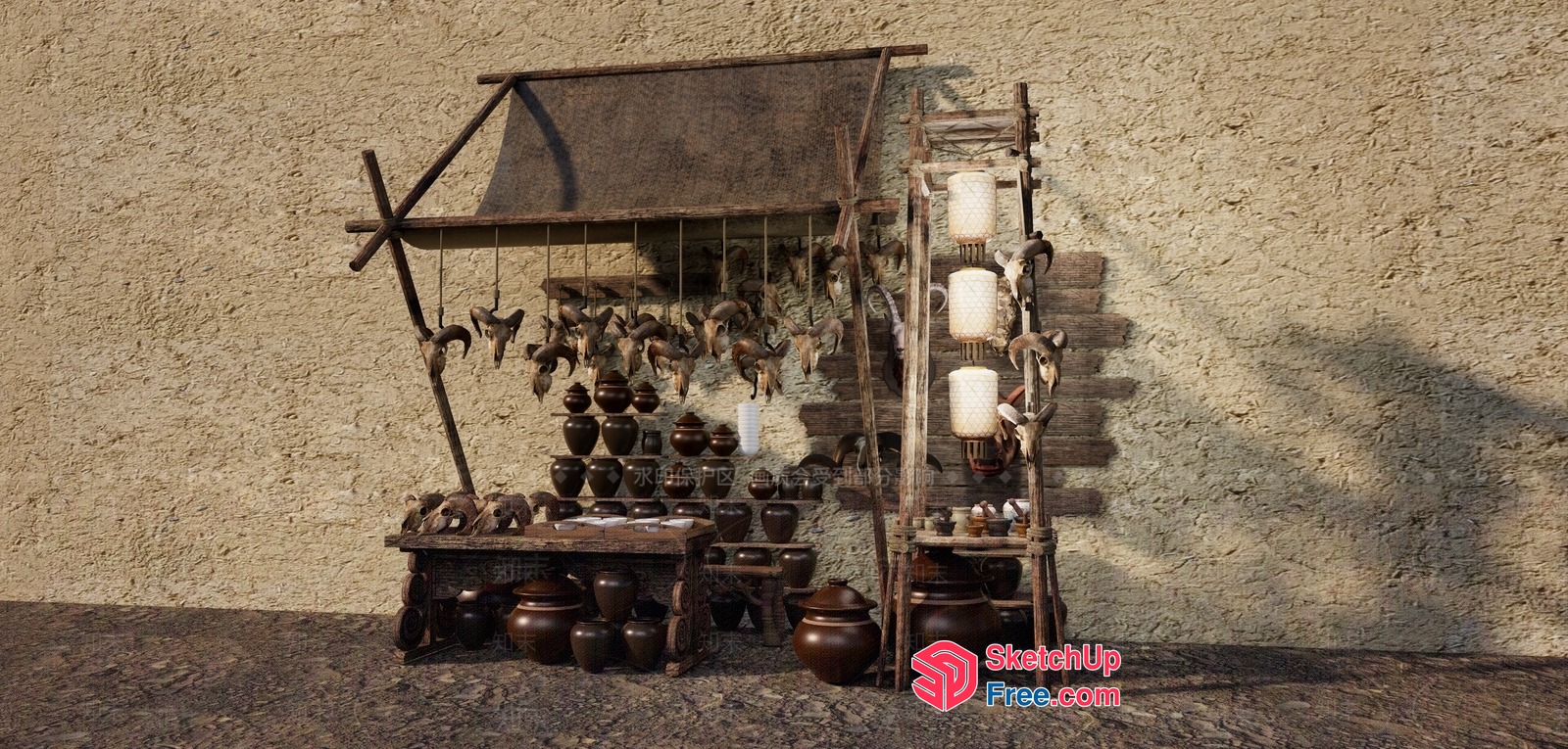 Rustic Traditional Pottery Display 3D SketchUp File
