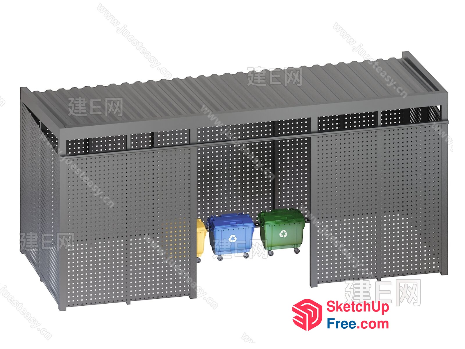 Grey Metal Recycling Bin Storage 3D SketchUp File