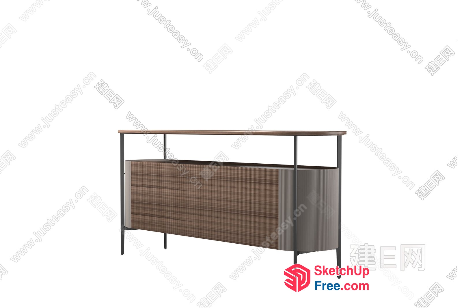 Modern Office Reception Desk With Wood And Metal 3D SketchUp File