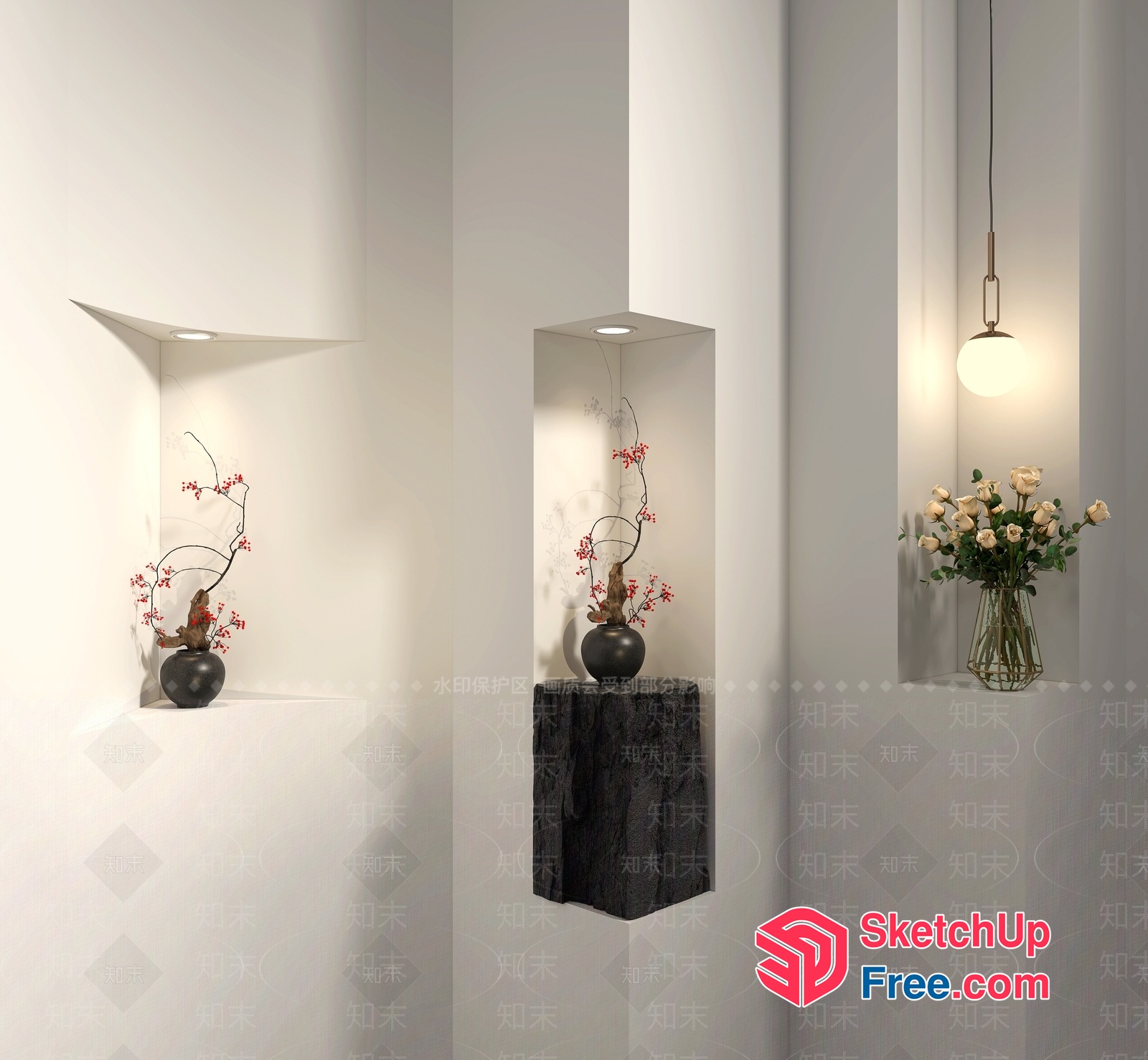 Elegant White Walls And Dark Furniture 3D SketchUp File