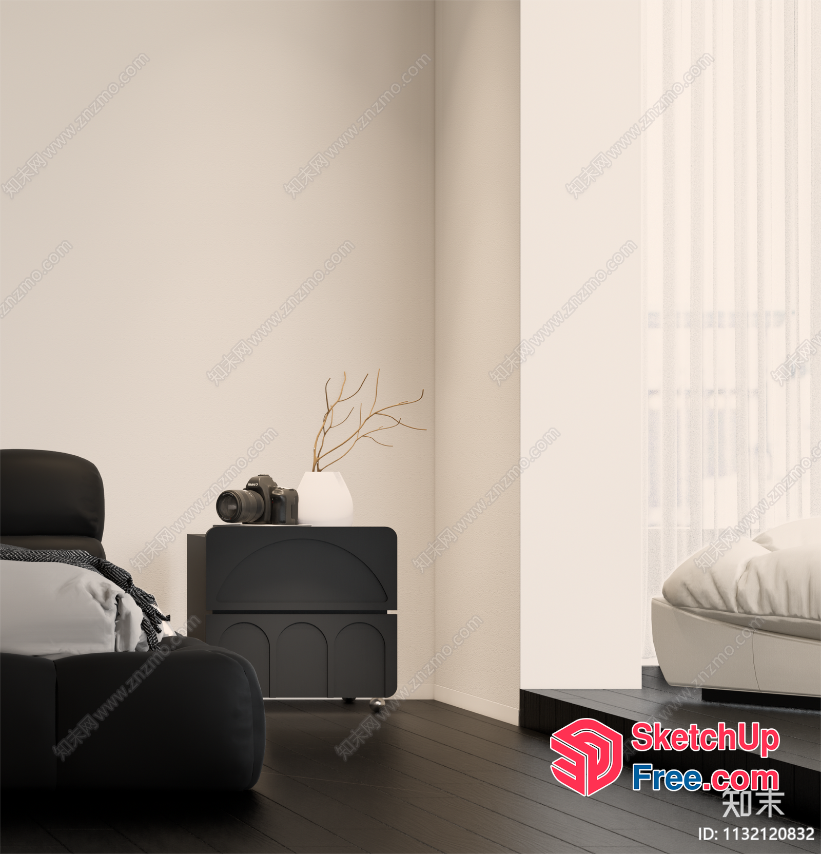 Elegant Monochrome Bedroom Scene 3D SketchUp File