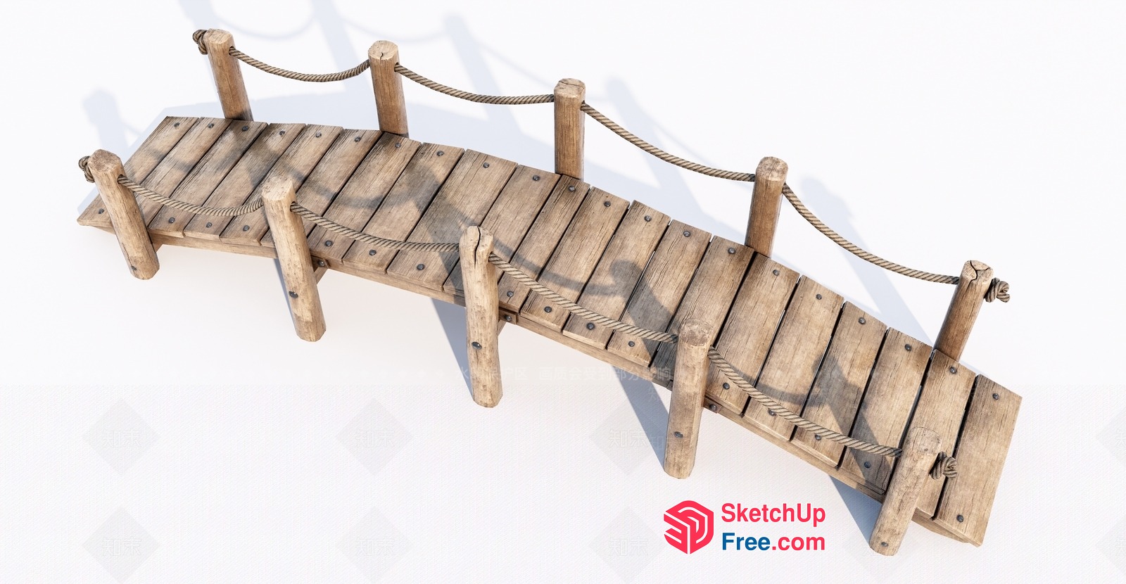 Rustic Wooden Bridge With Rope Railings 3D SketchUp File