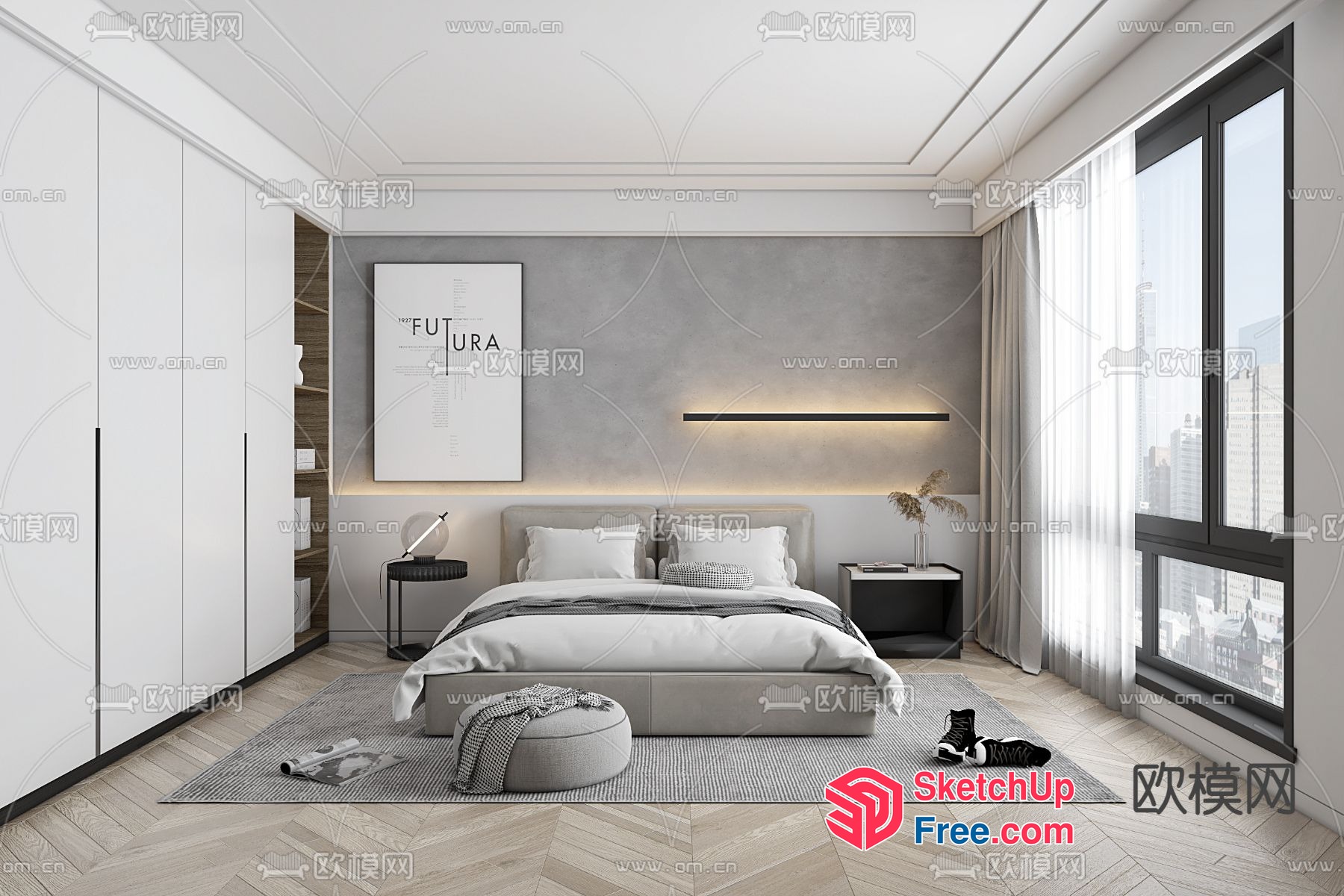 Modern Minimalist Bedroom With Futura Poster 3D SketchUp File
