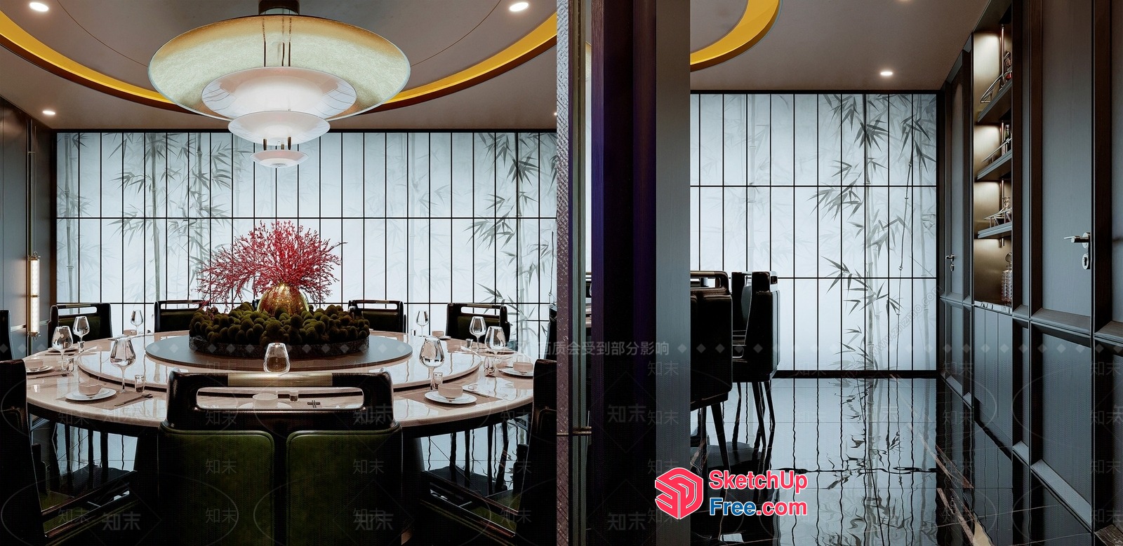Elegant And Modern Round Dining Room With Unique Chandelier 3D SketchUp File