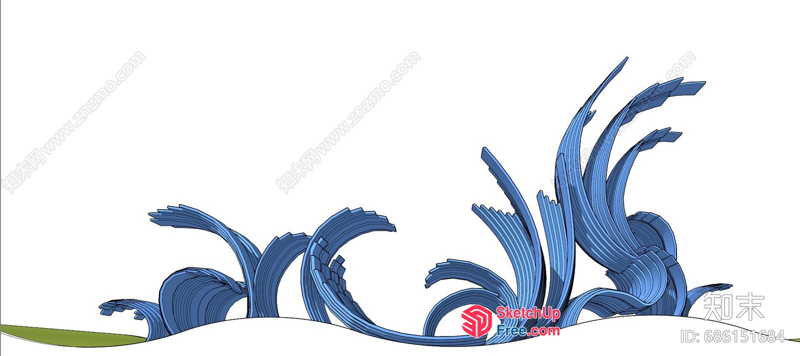 Decorative Blue Plant Decorations On White Background 3D SketchUp File