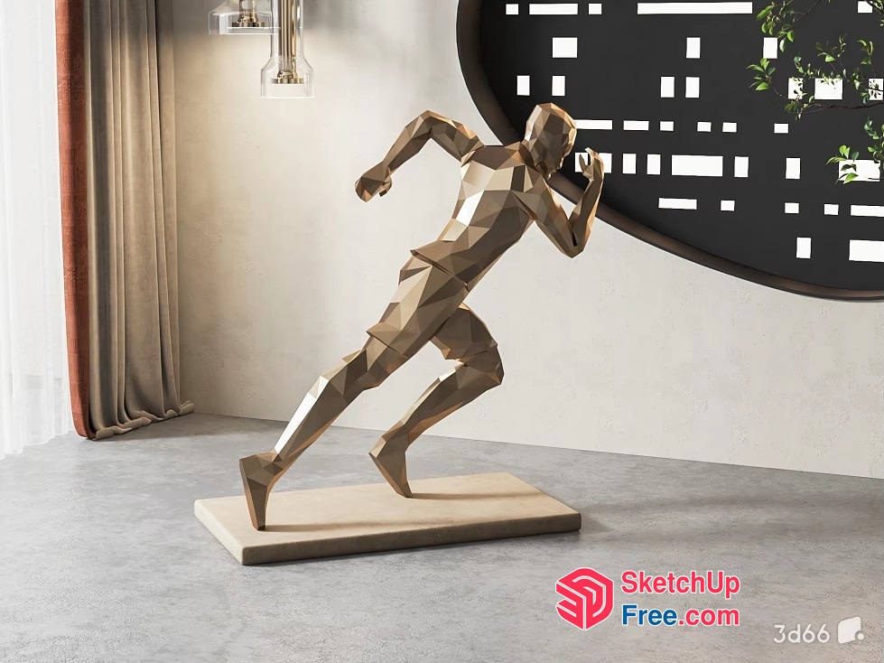 Geometric Runner Statue In Modern Living Room 3D SketchUp File