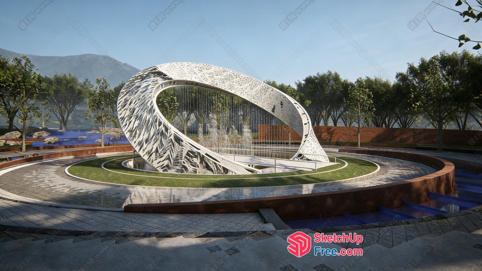Unique Modern Outdoor Water Fountain Design 3D SketchUp File