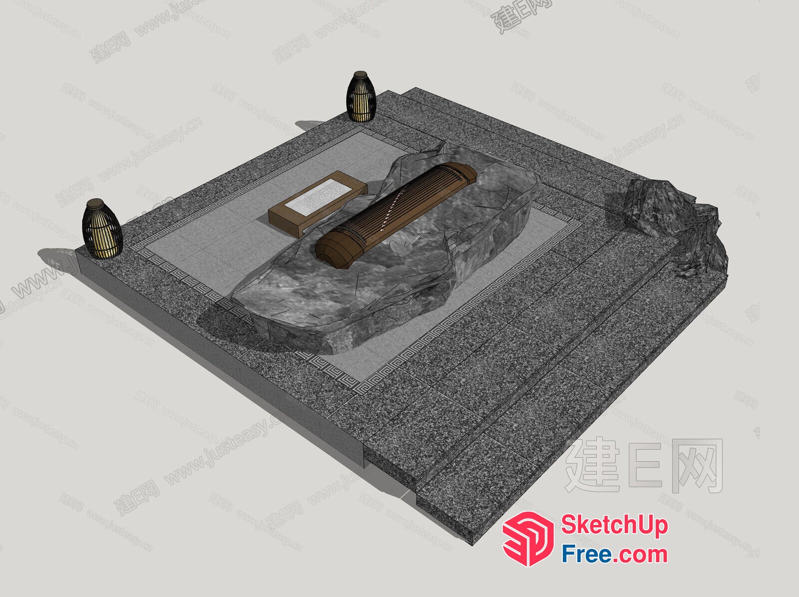 Ancient Japanese Stone Table And Chair Setting 3D SketchUp File