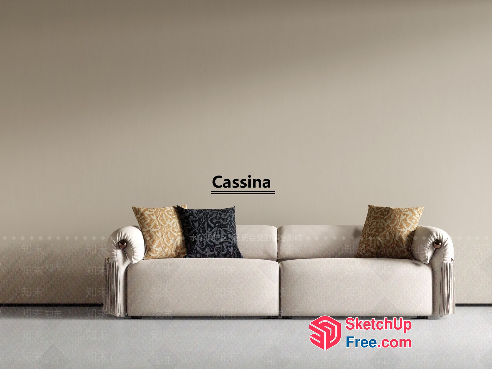 Elegant White Sofa With Pillows And Fringe Details 3D SketchUp File