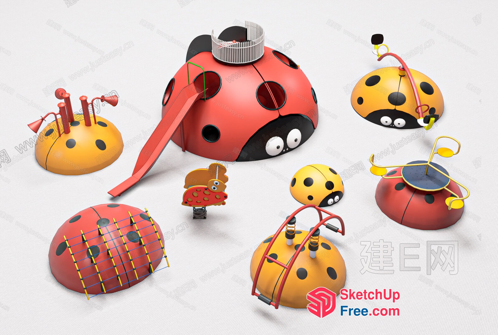 Colorful Ladybug-Inspired Playground Equipment Set 3D SketchUp File