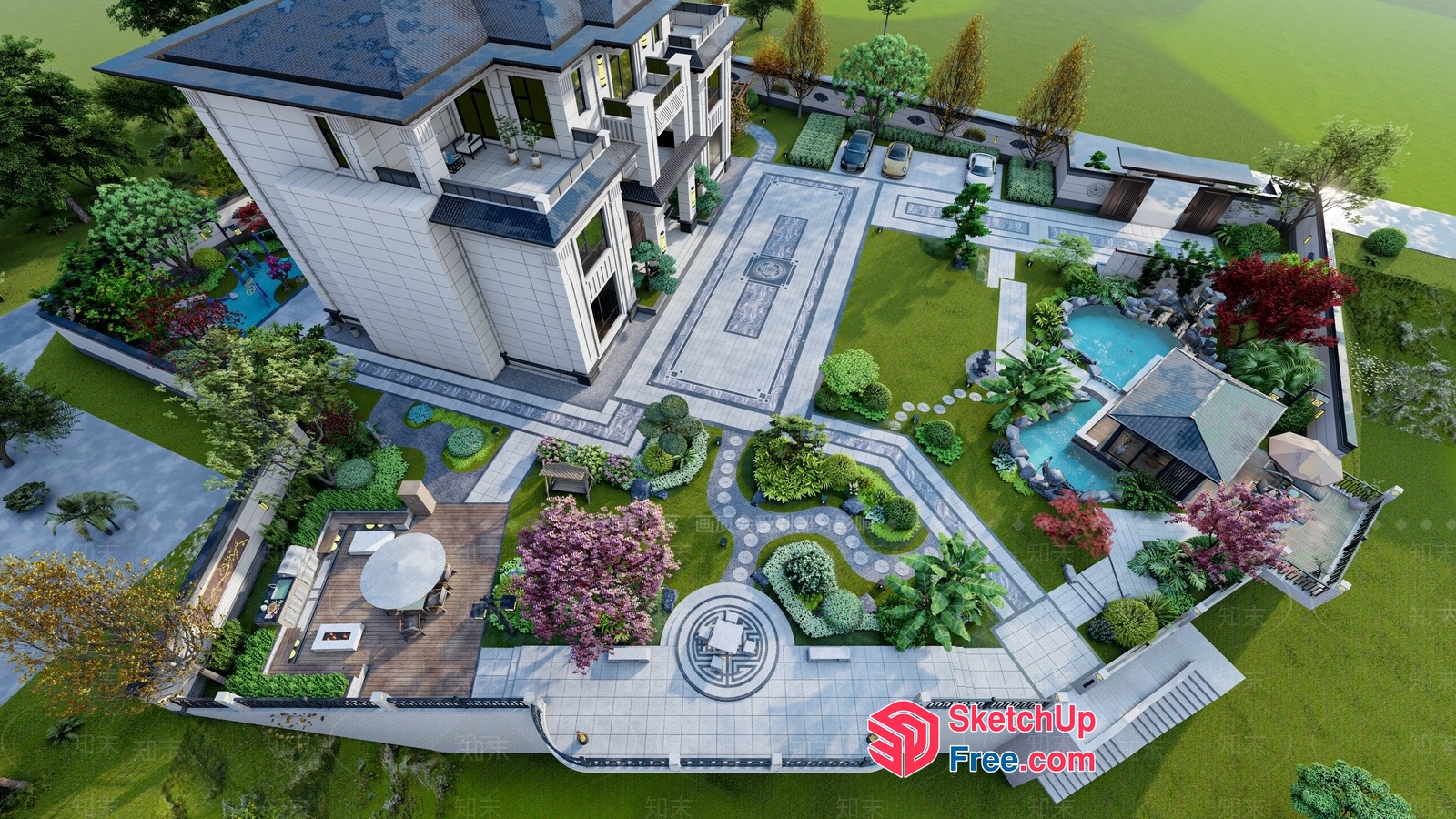 Luxurious Villa With Elegant Outdoor Spaces And Beautiful Garden 3D SketchUp File