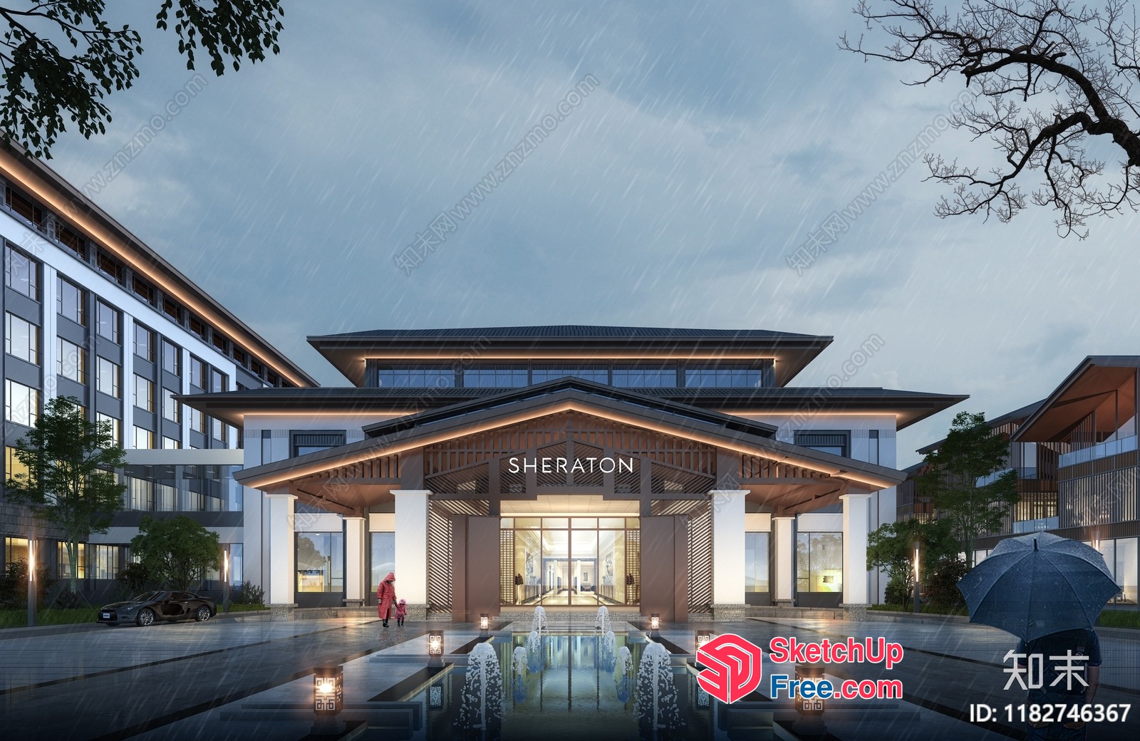 Sheraton Hotel Entrance With Glass Curtain Wall 3D SketchUp File