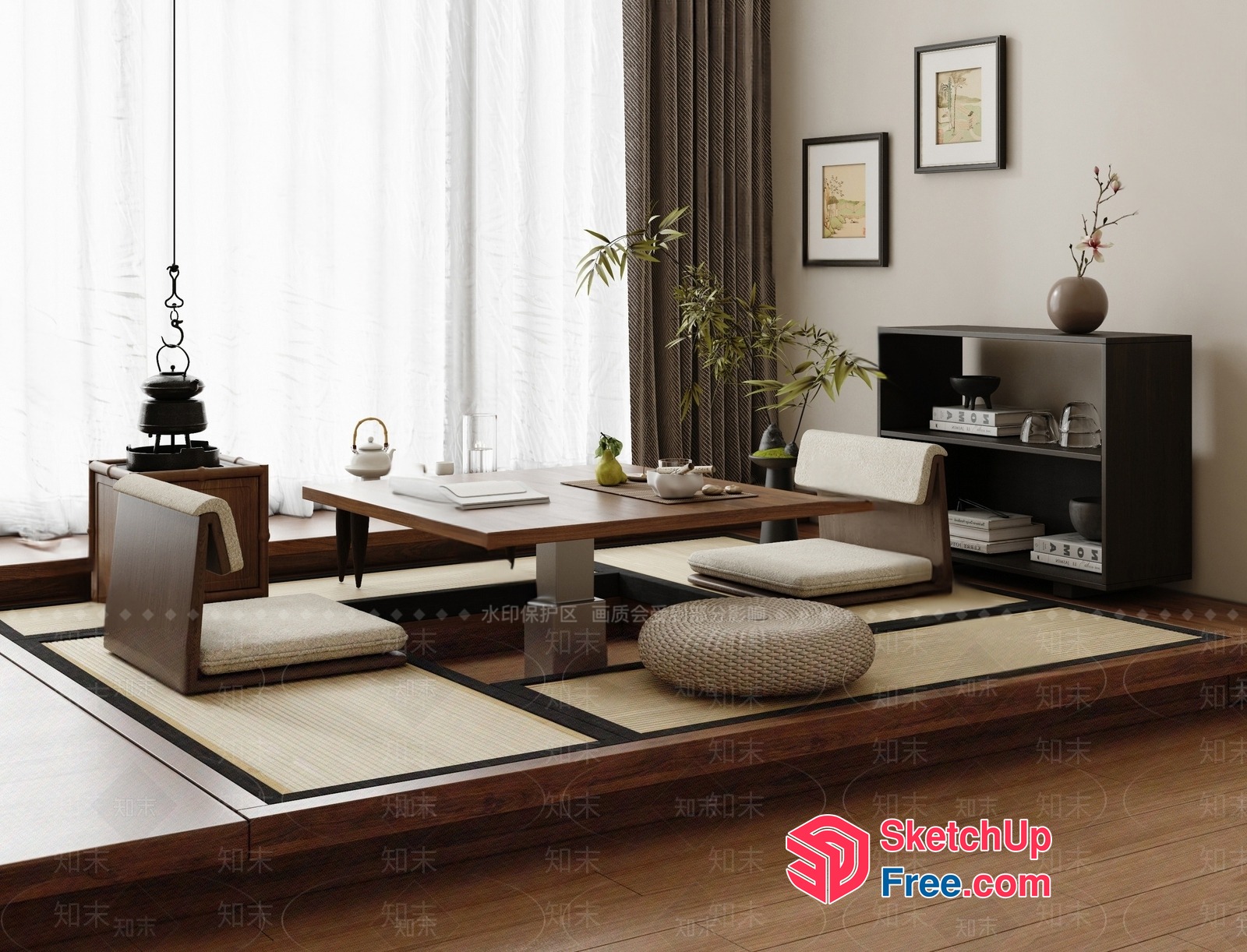 Japanese Style Living Room With Minimalist Decor 3D SketchUp File