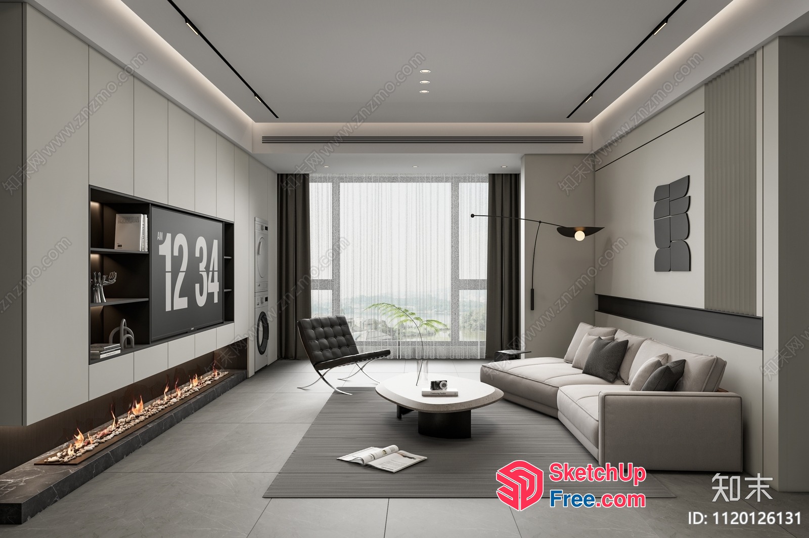 Modern Living Room With Fireplace And Tv 3D SketchUp File