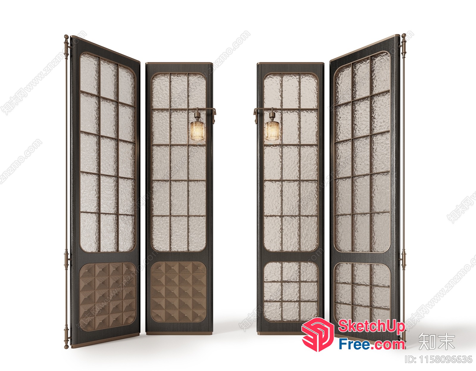 Vintage Style Partition Screen With Glass Panels 3D SketchUp File