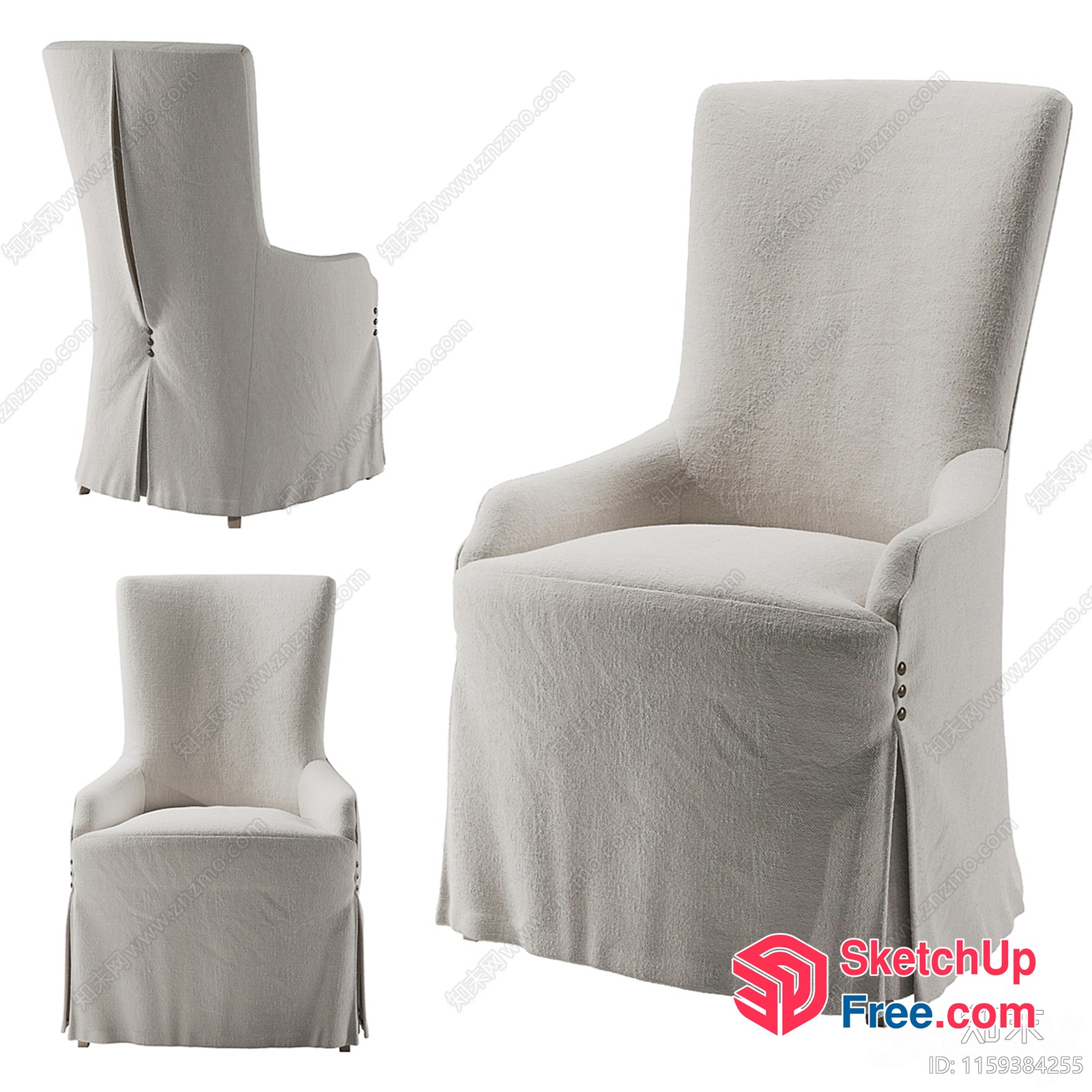 Three High-Back Chairs In A Creamy Style 3D SketchUp File