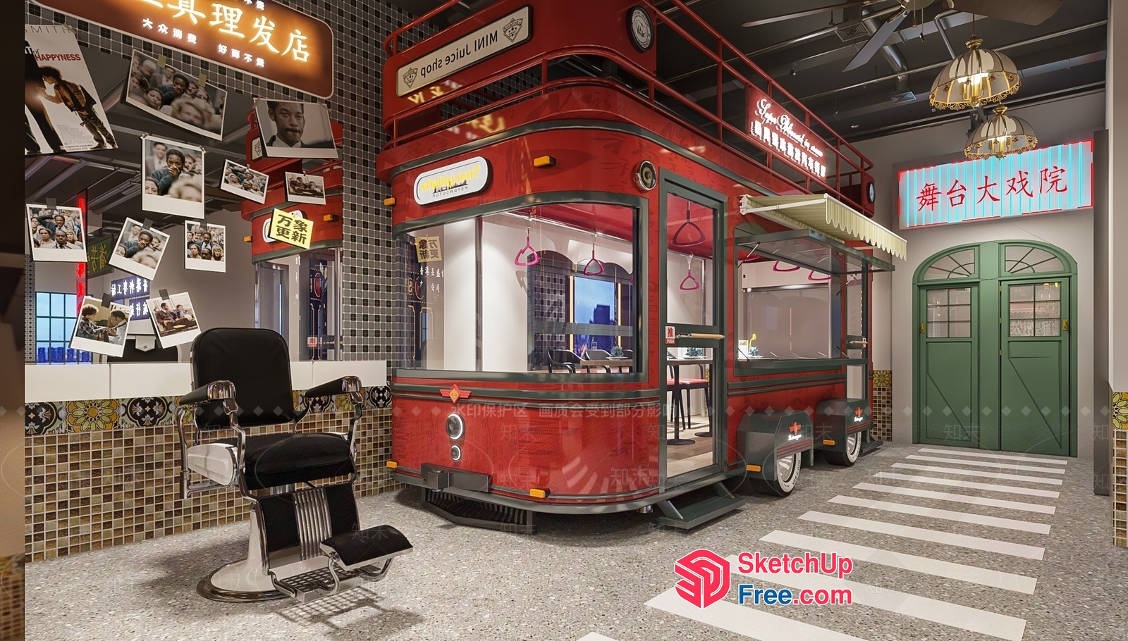 Classic Barber Shop Interior With Vintage Style 3D SketchUp File