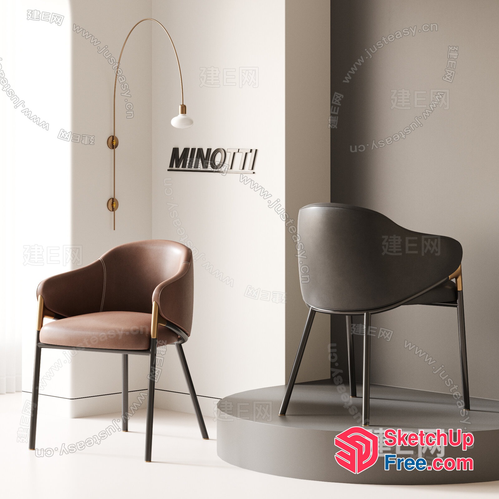 Modern Minotti Chairs In A Contemporary Interior Setting 3D SketchUp File