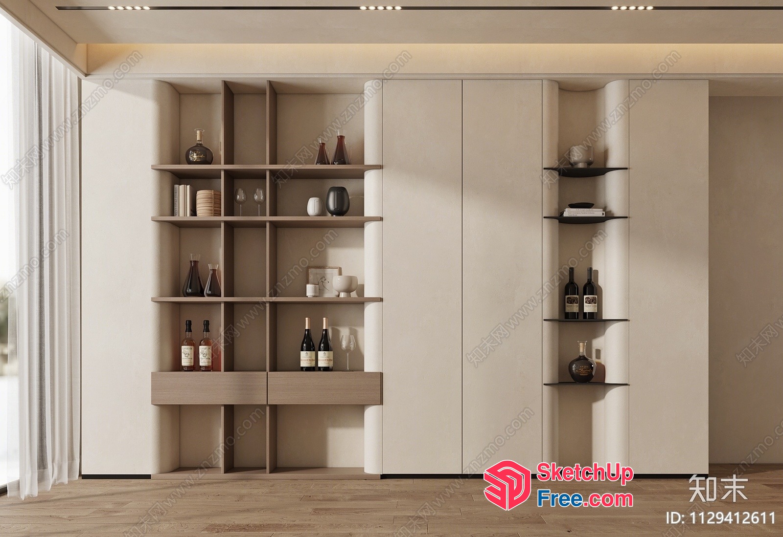 Modern Wine Cabinet With Minimalist Shelving 3D SketchUp File