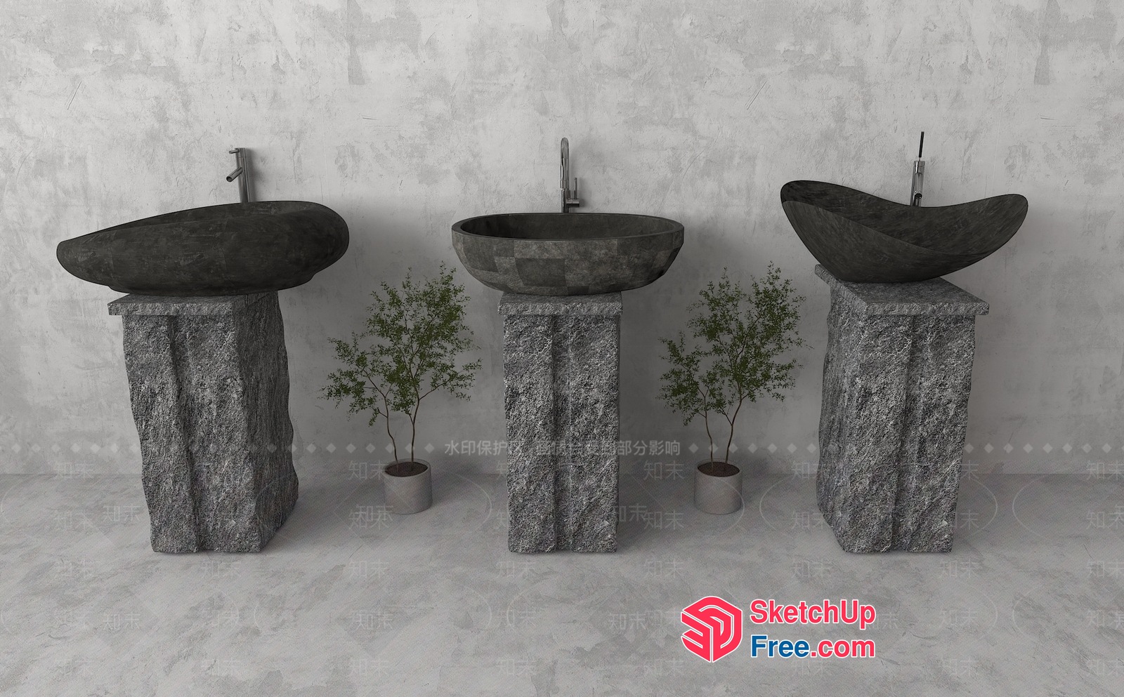Modern Stone Pedestal Sink With Curved Bowl 3D SketchUp File