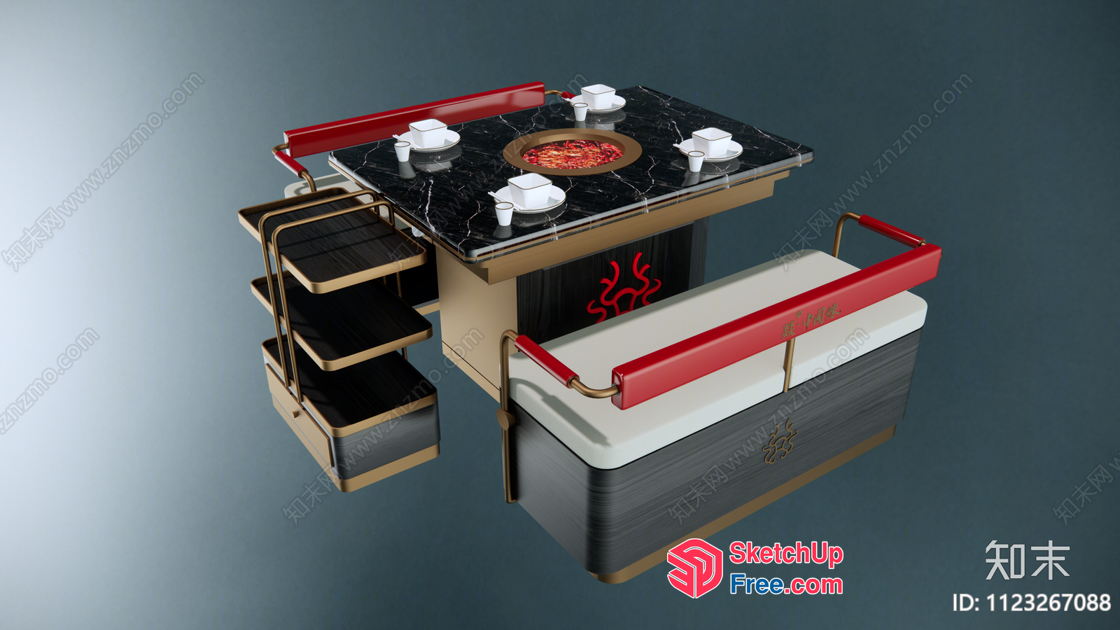 Asian Restaurant Table And Stool Set 3D SketchUp File