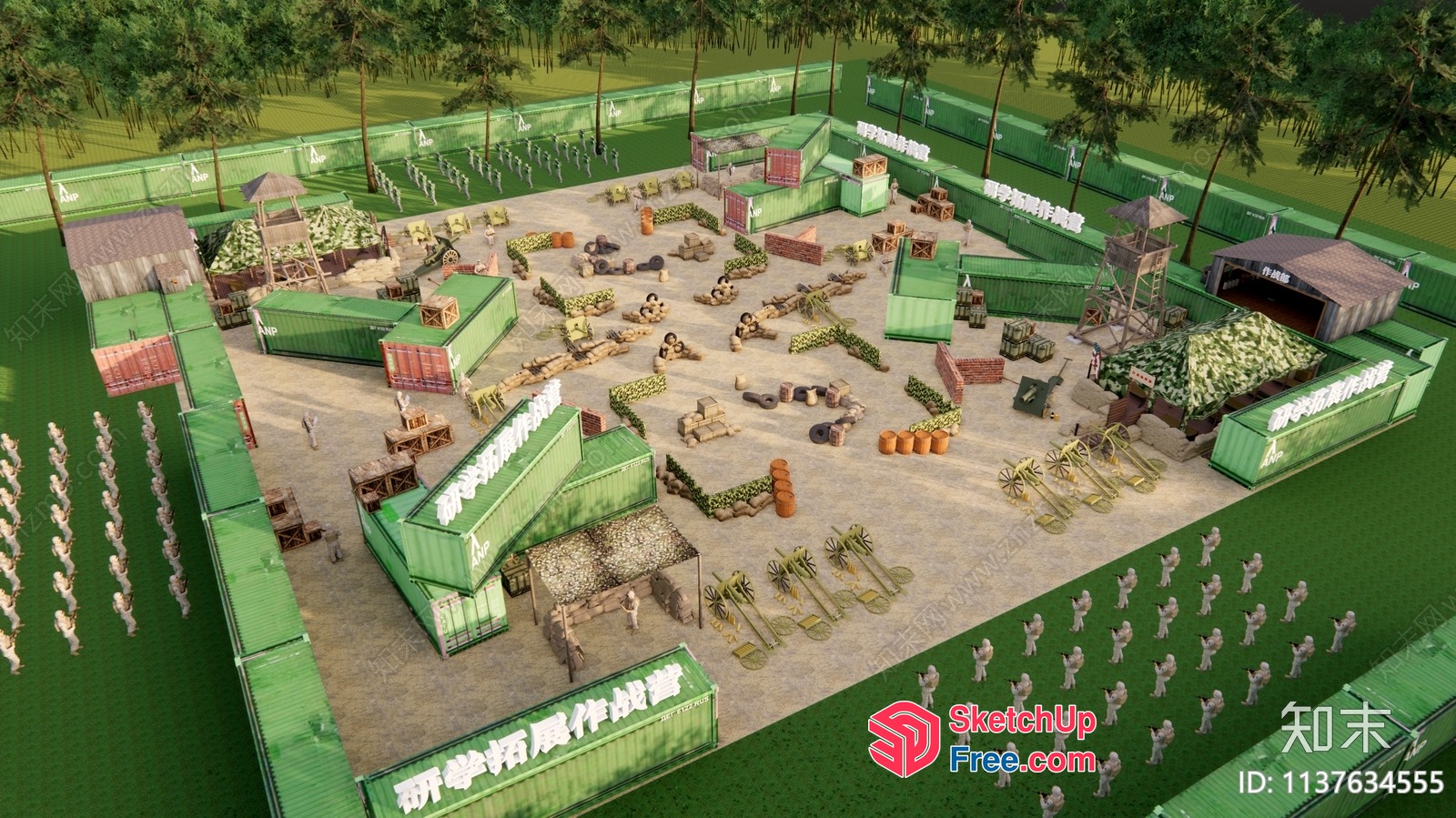 Green Shipping Container Outdoor Event Space 3D SketchUp File