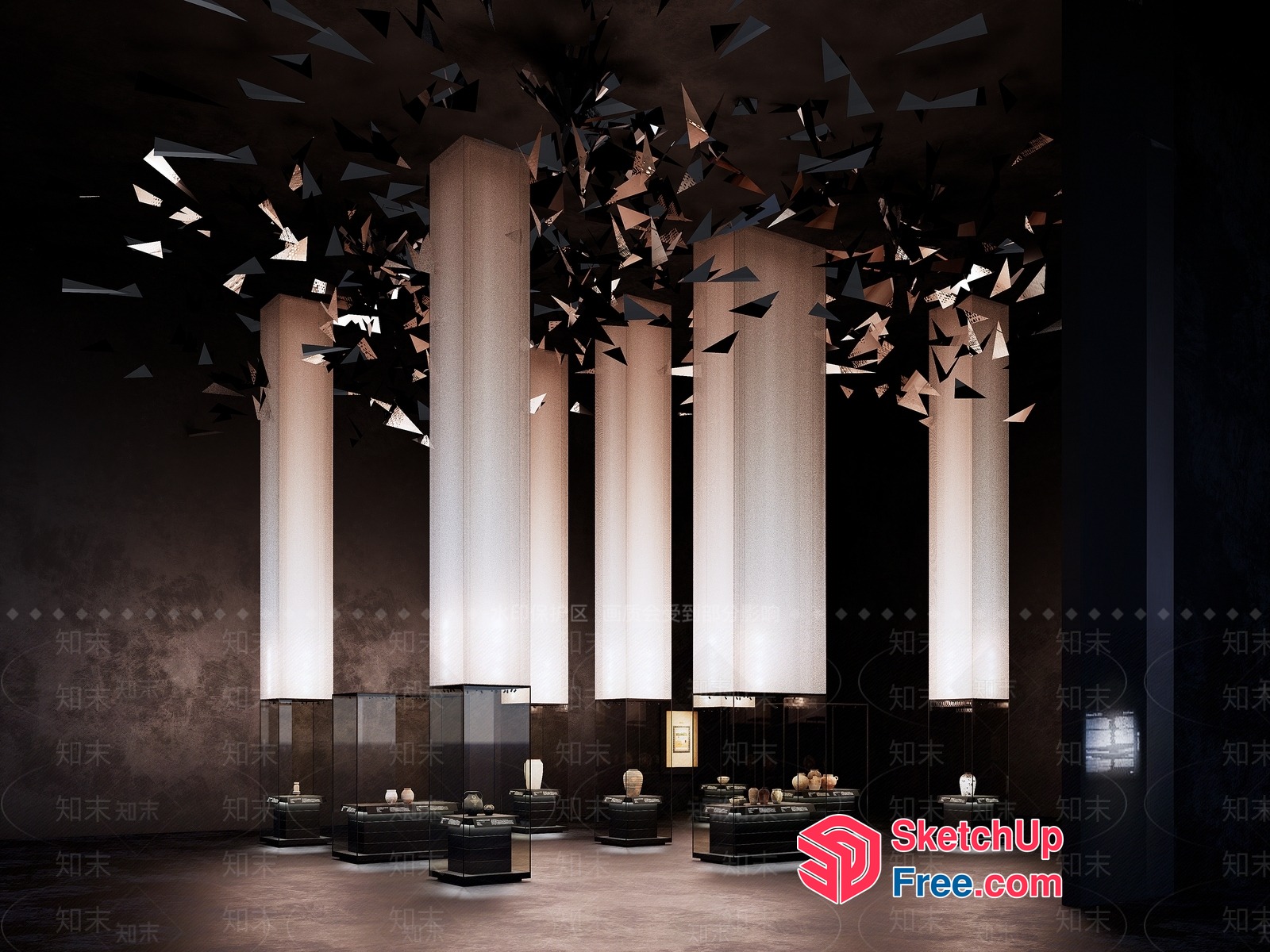 Pillar Decor With Modern Ceiling Design 3D SketchUp File