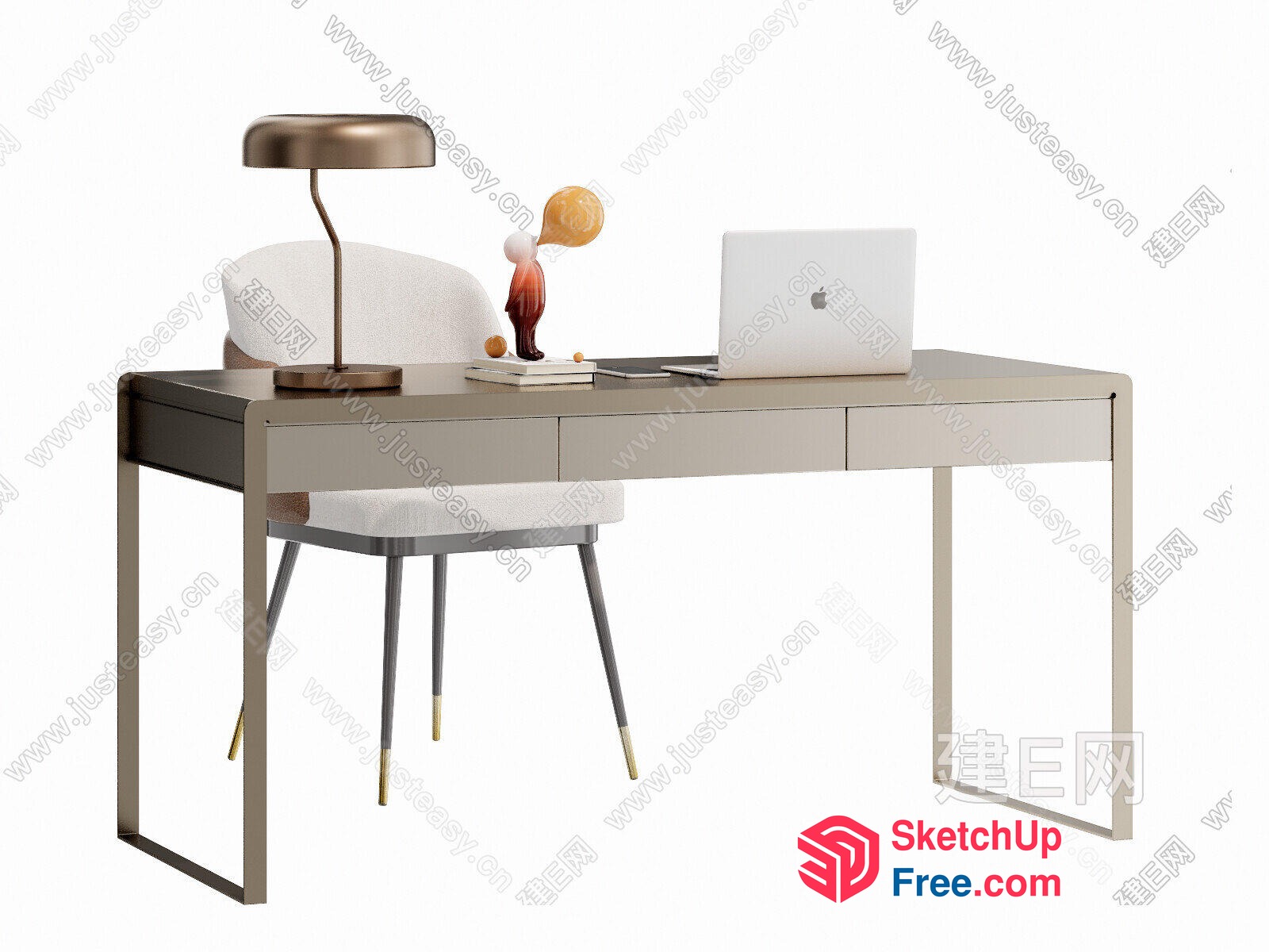 Modern Minimalist Office Desk With Sleek Metal Frame 3D SketchUp File