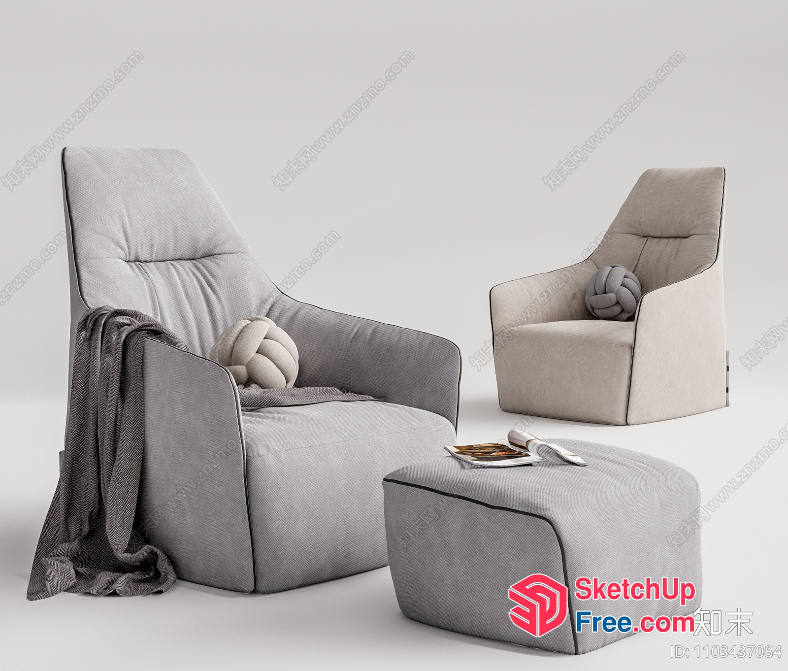 Elegant Modern Lounge Chairs And Matching Ottoman 3D SketchUp File