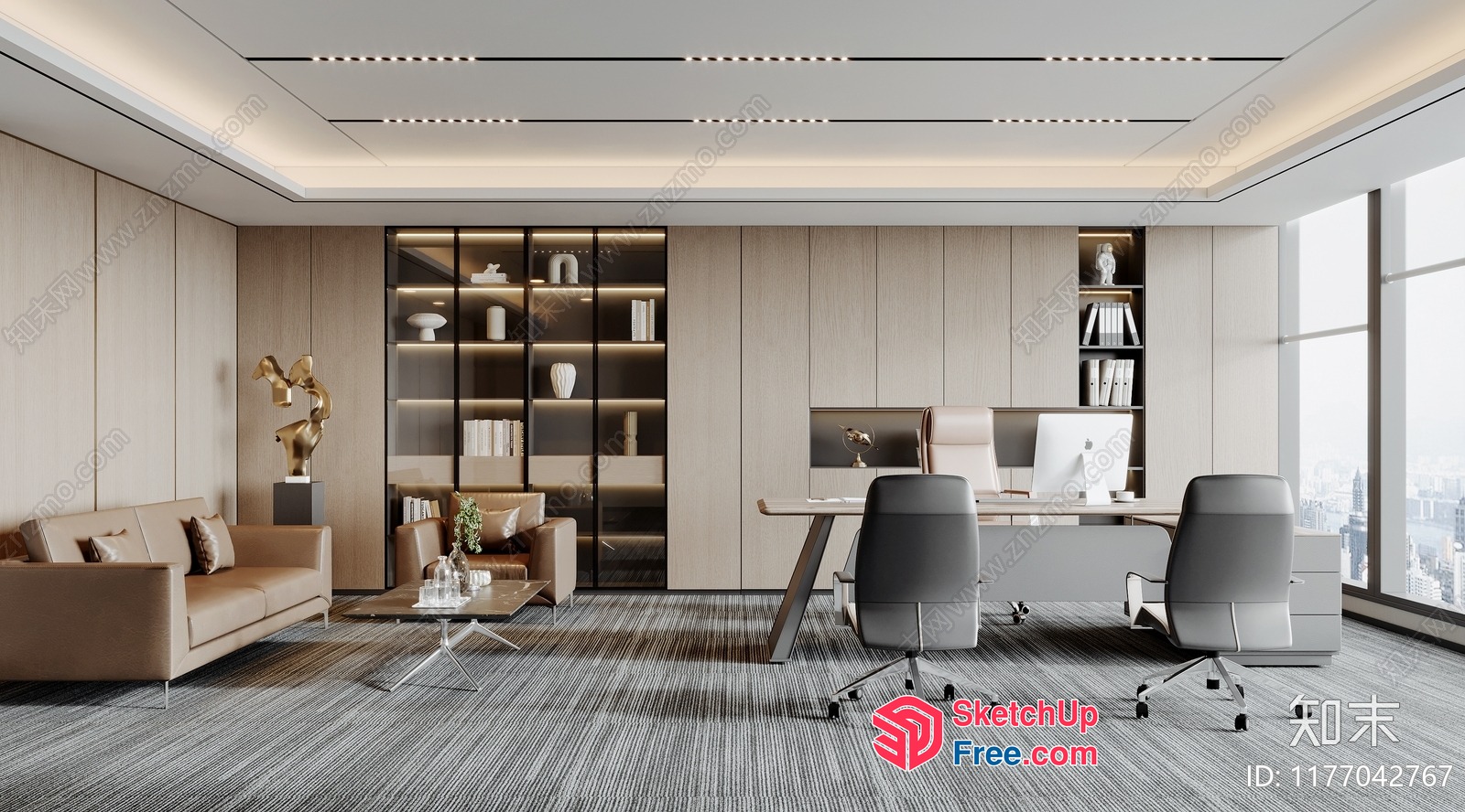 Modern Office Interior With Elegant Furniture And Lighting 3D SketchUp File
