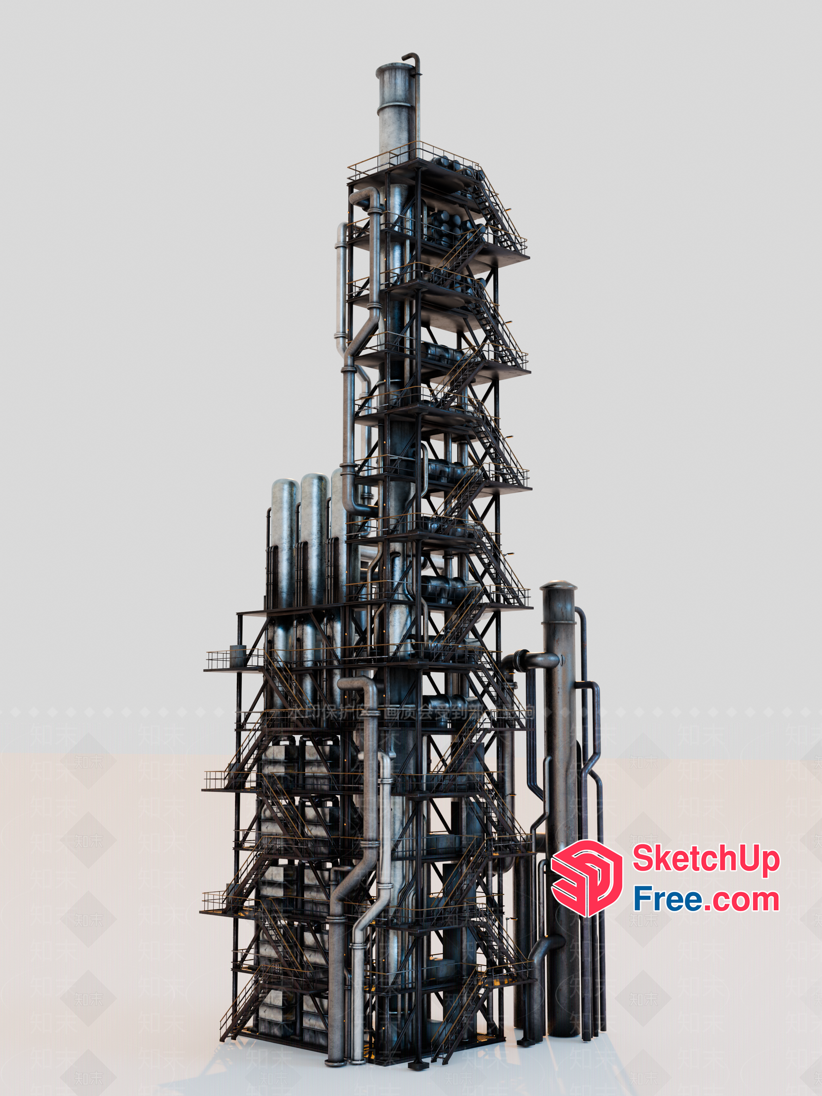 Industrial Complex With Towering Structure 3D SketchUp File