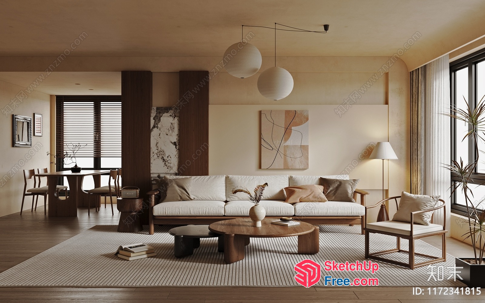 Japanese-Inspired Living Room With Minimalist Furniture And Natural Materials 3D SketchUp File
