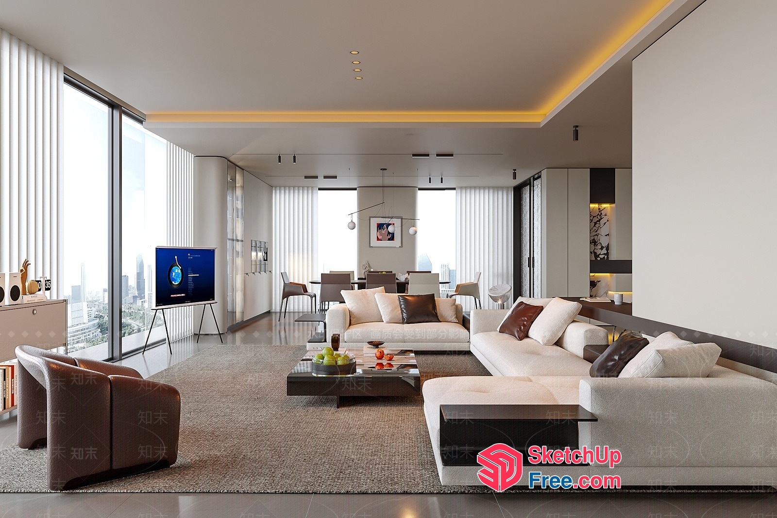 Modern Living Room With City View 3D SketchUp File