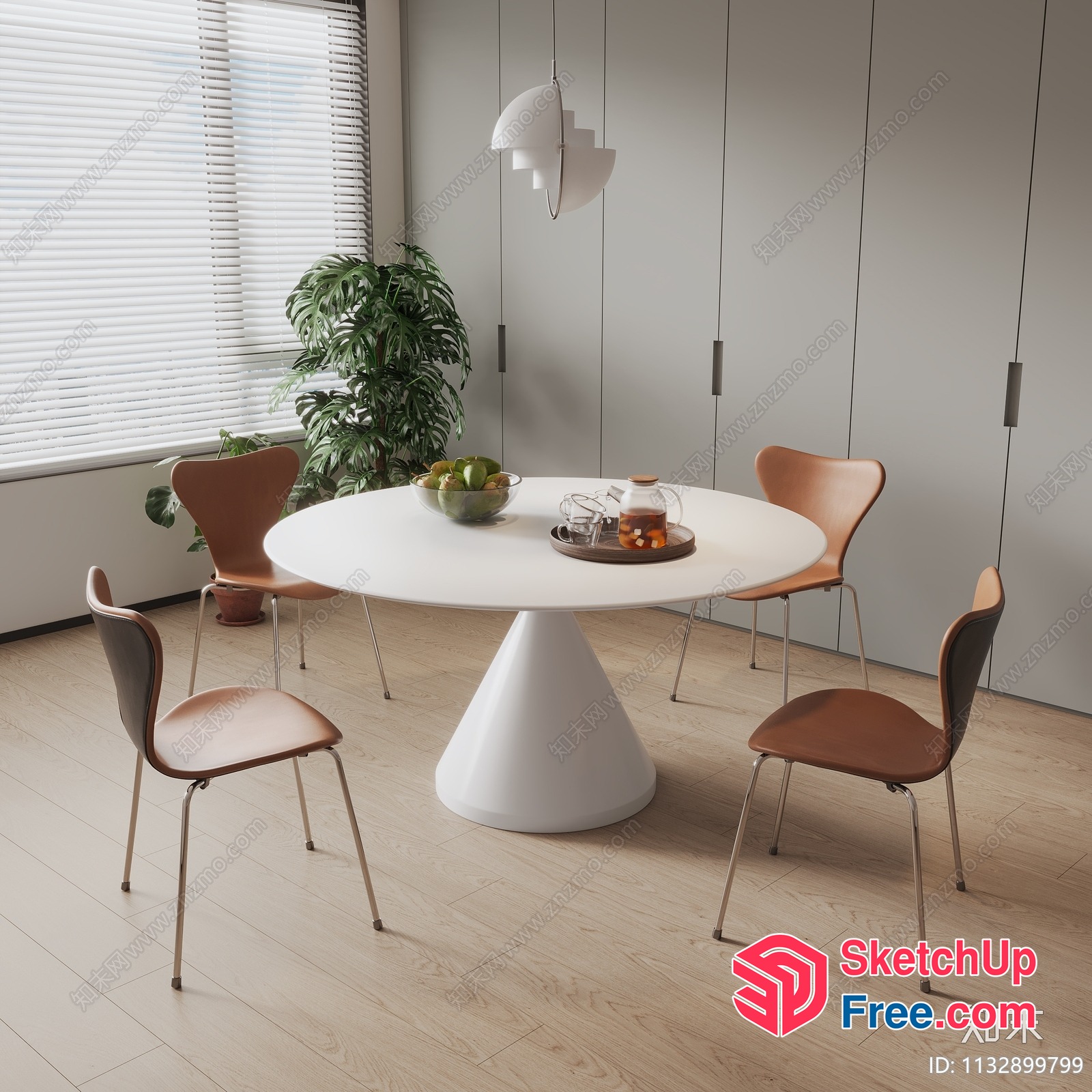 Modern Minimalist Dining Room With White Round Table 3D SketchUp File