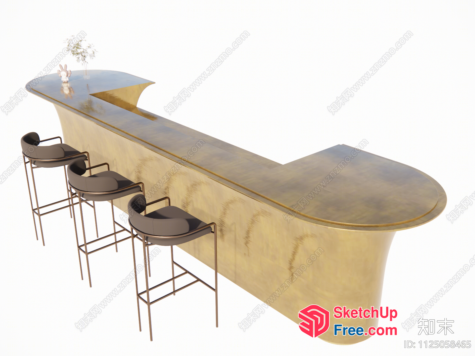 Luxurious Modern Bar Counter With Sleek Bar Stools 3D SketchUp File