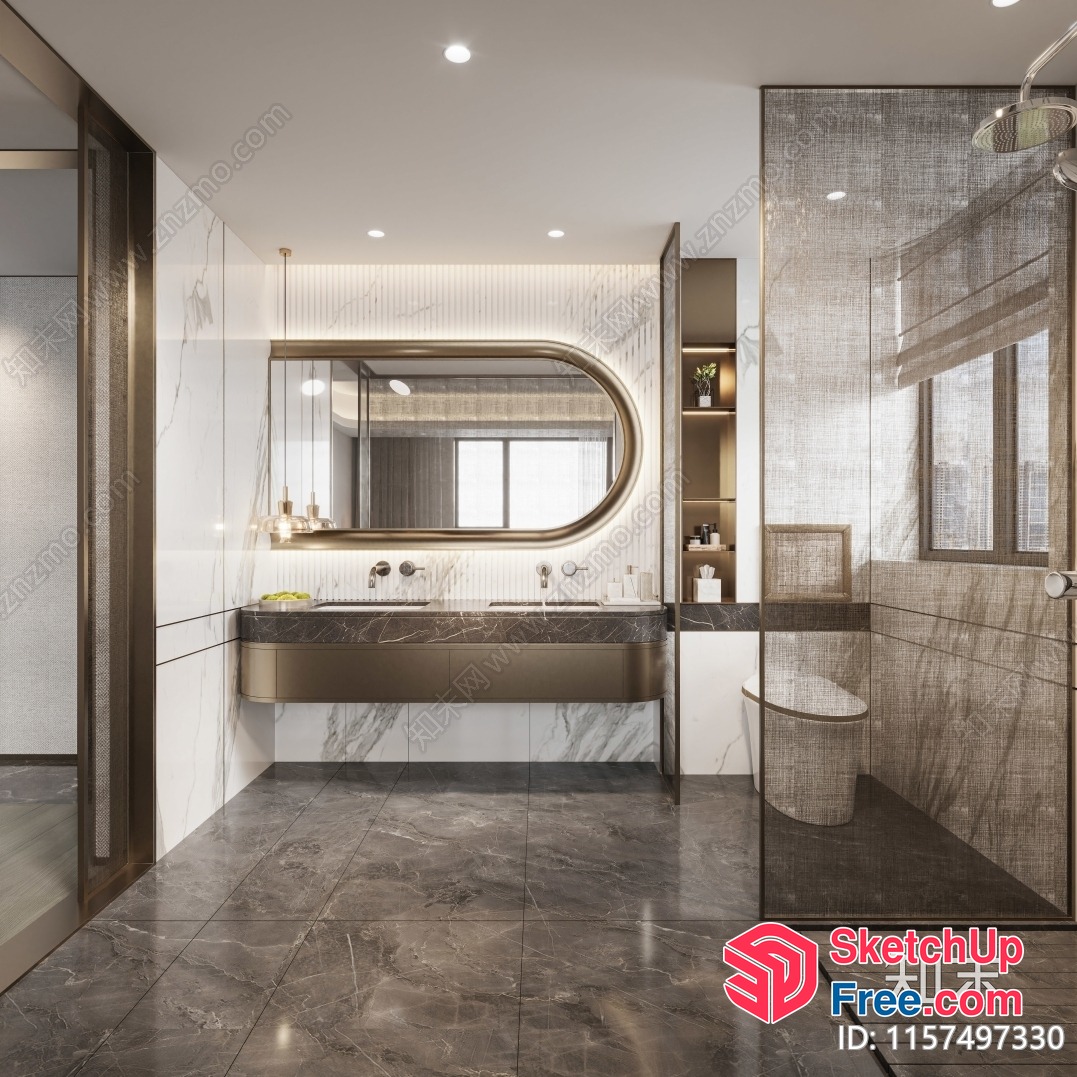 Modern Bathroom With Elegant Fixtures And Marble Accents 3D SketchUp File