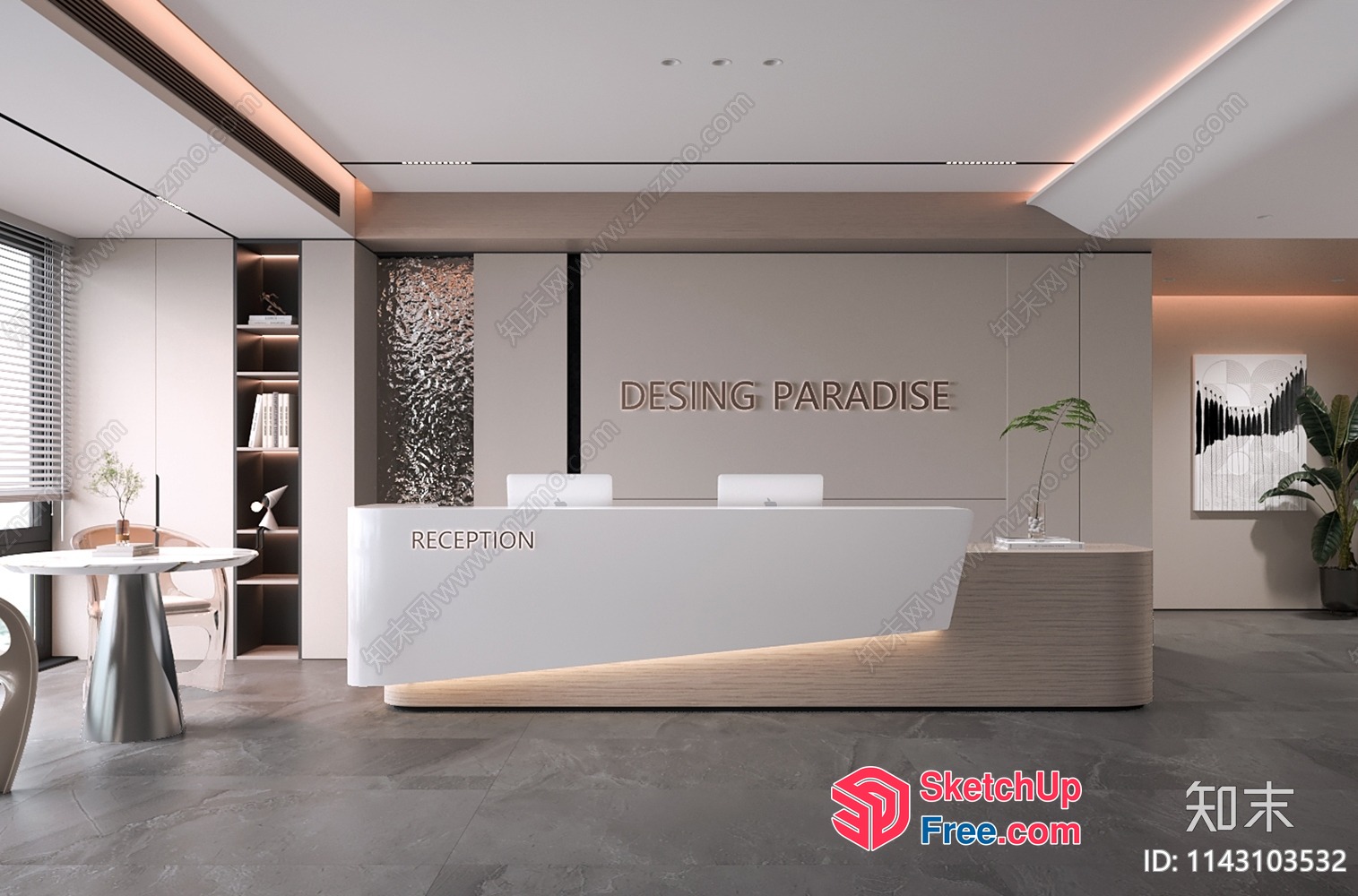 Modern Minimalist Office Reception Desk Area 3D SketchUp File