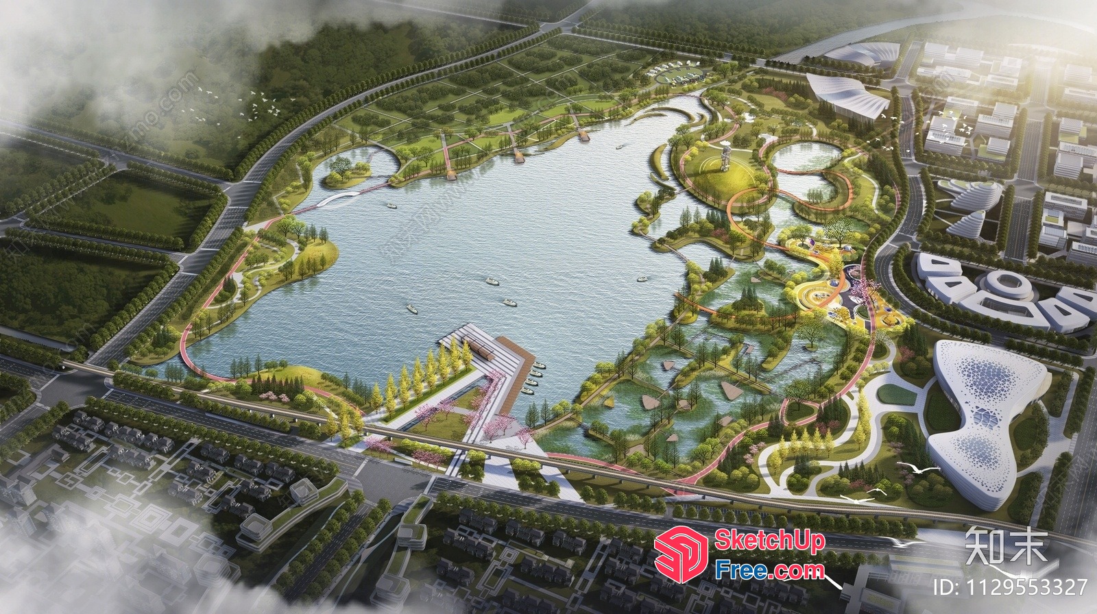 Modern Park With Lush Greenery And Serene Water Features 3D SketchUp File