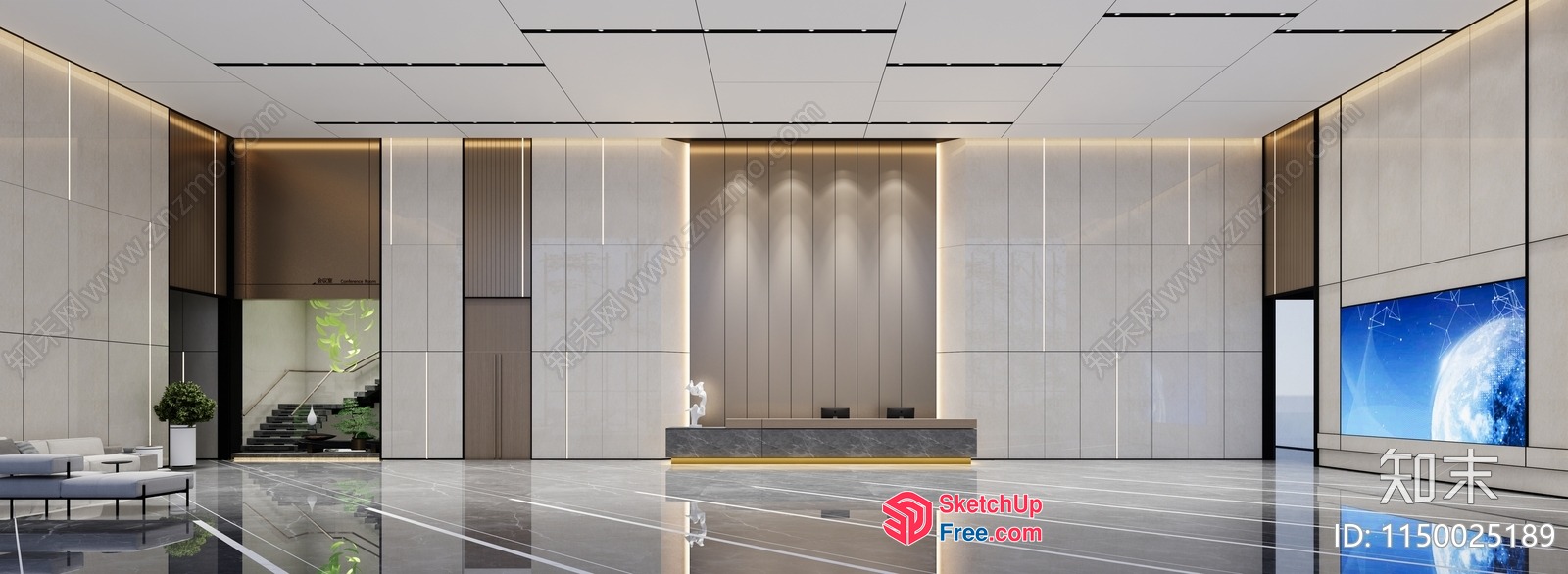 Modern Minimalist Office Space With Sleek White Walls 3D SketchUp File
