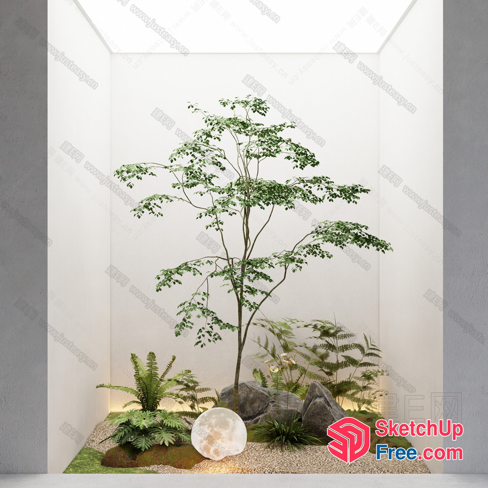 Zen-Inspired Garden Scene With Moon And Tree 3D SketchUp File