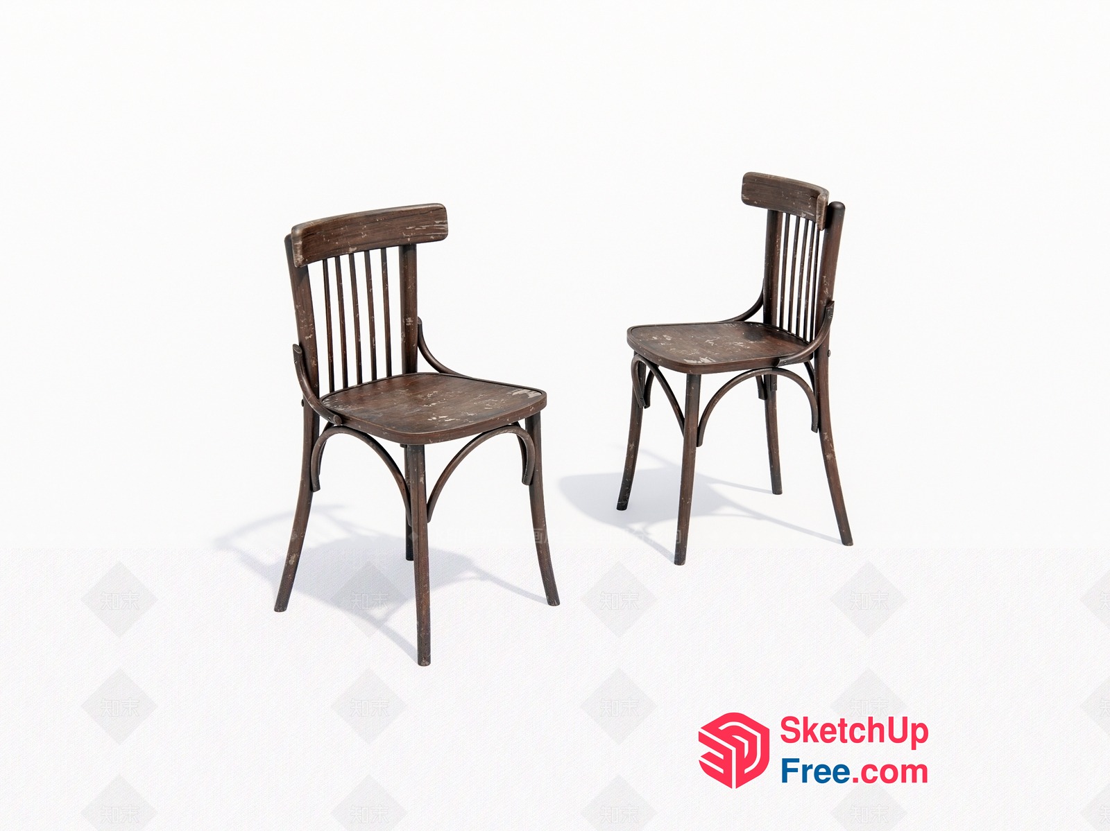 Two Old Wooden Chairs With Distressed Finish 3D SketchUp File
