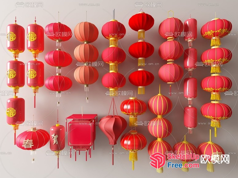 Red Lanterns And Red Furniture Collection 3D SketchUp File