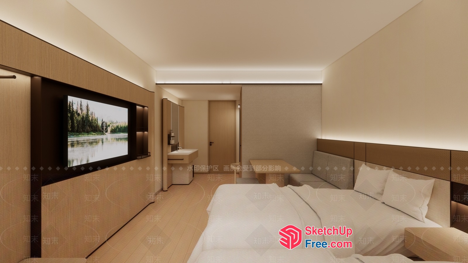 Minimalist Japanese Style Bedroom With Clean Lines And Natural Wood 3D SketchUp File