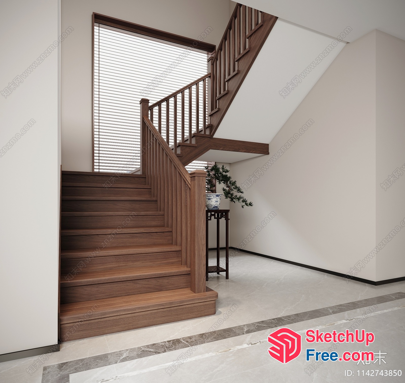 Staircase With Potted Plant And Window 3D SketchUp File