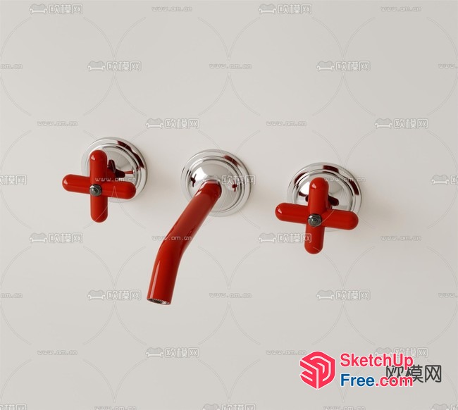 Modern Red Faucet Set 3D SketchUp File